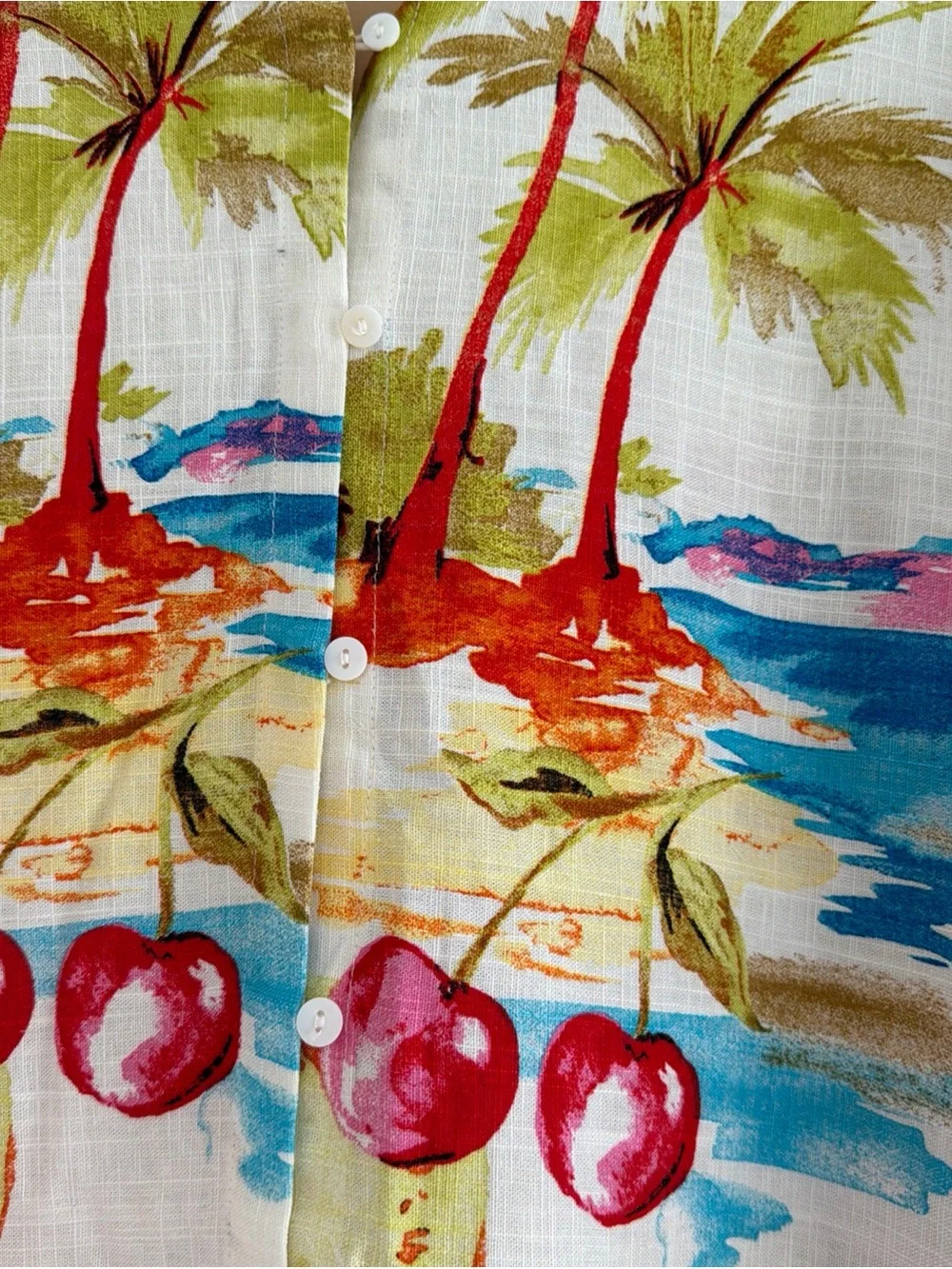 New With Tags Label Of Love Cherry Fruit Palms Linen Blend Shirt Dress Women’s M